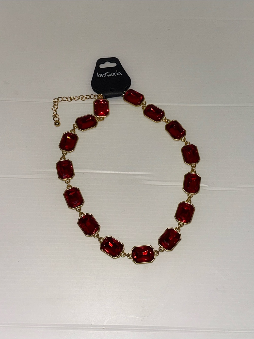Love Rocks Gold-Tone Necklace with Red Faceted Stones